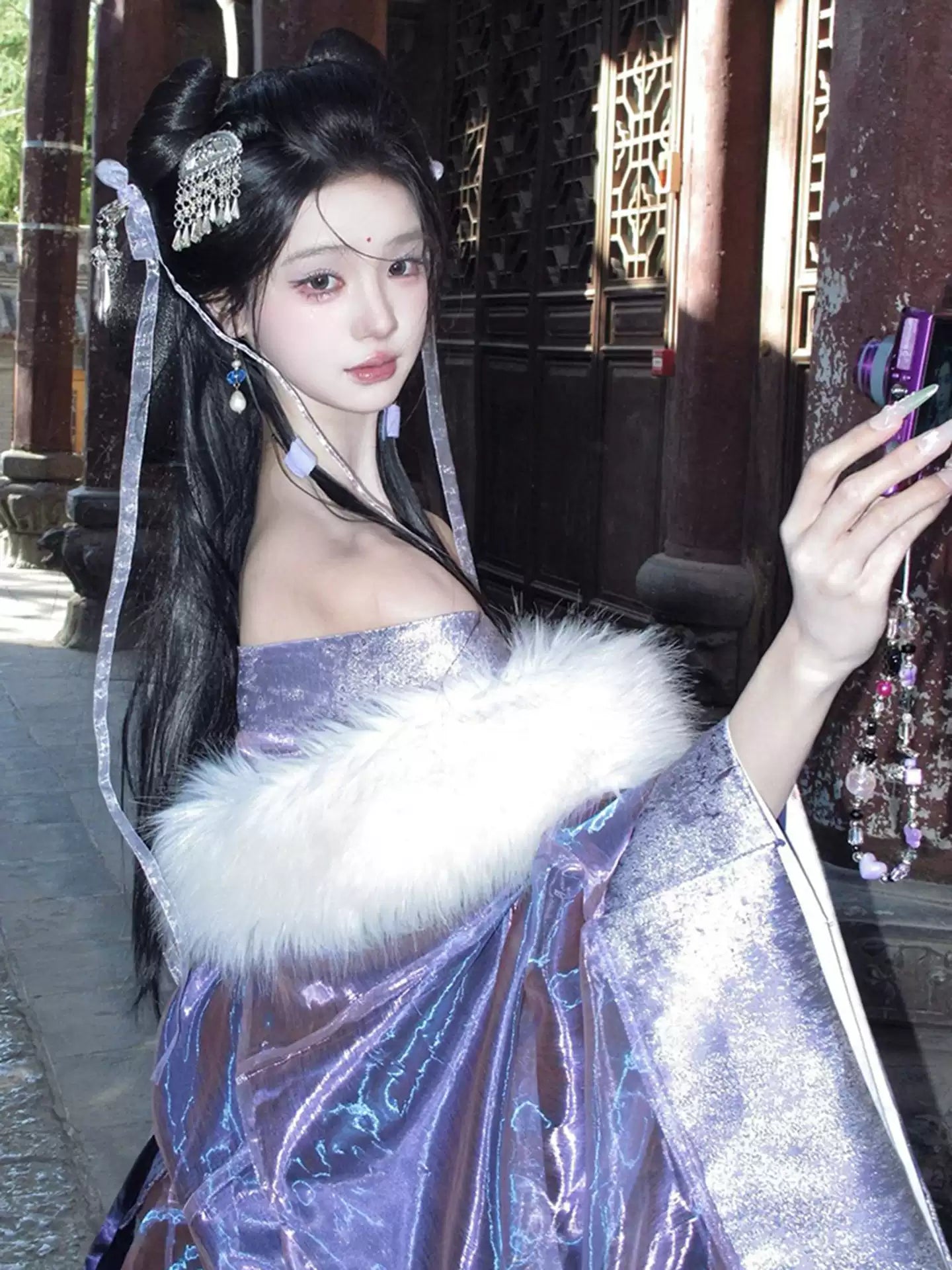 Purple Elegant Flowing Long Sleeves  Warring States Hanfu Robe Set