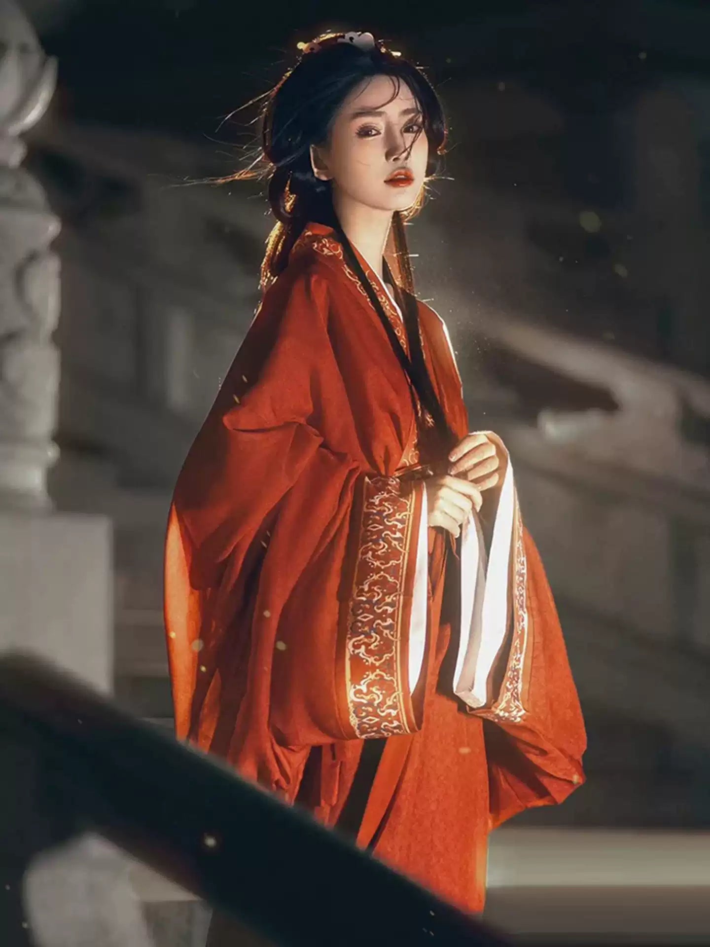 Red Graceful Flowing Long Sleeves Warring States Hanfu Robe - Historical Reproduction Version