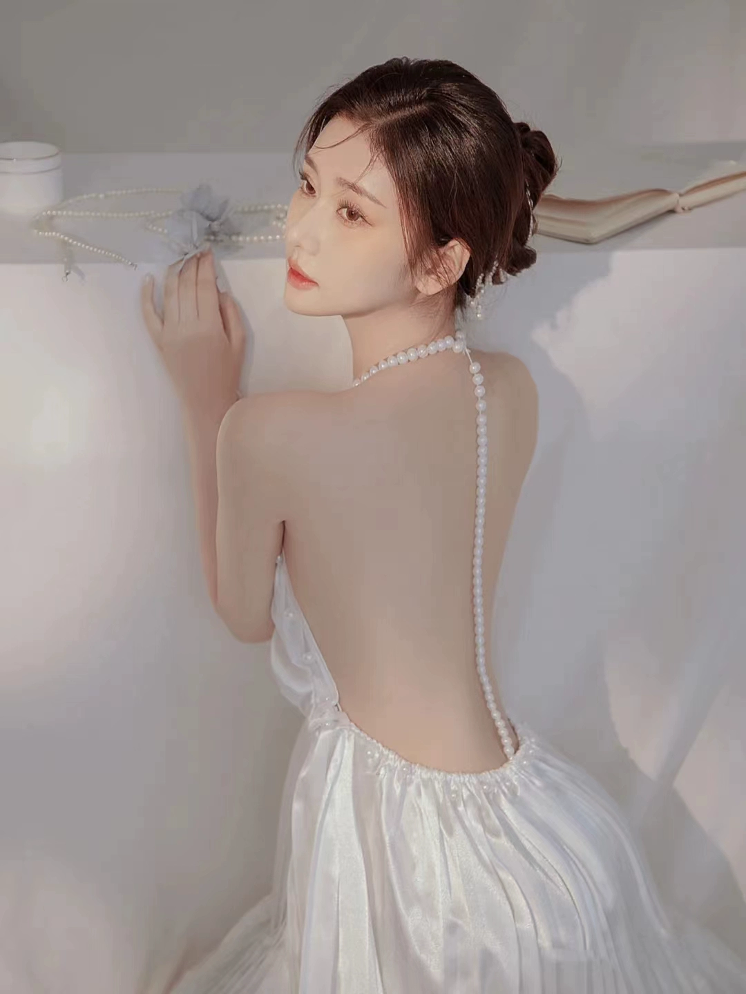 Open Back Pure & Soft Aesthetic Pearl Dress