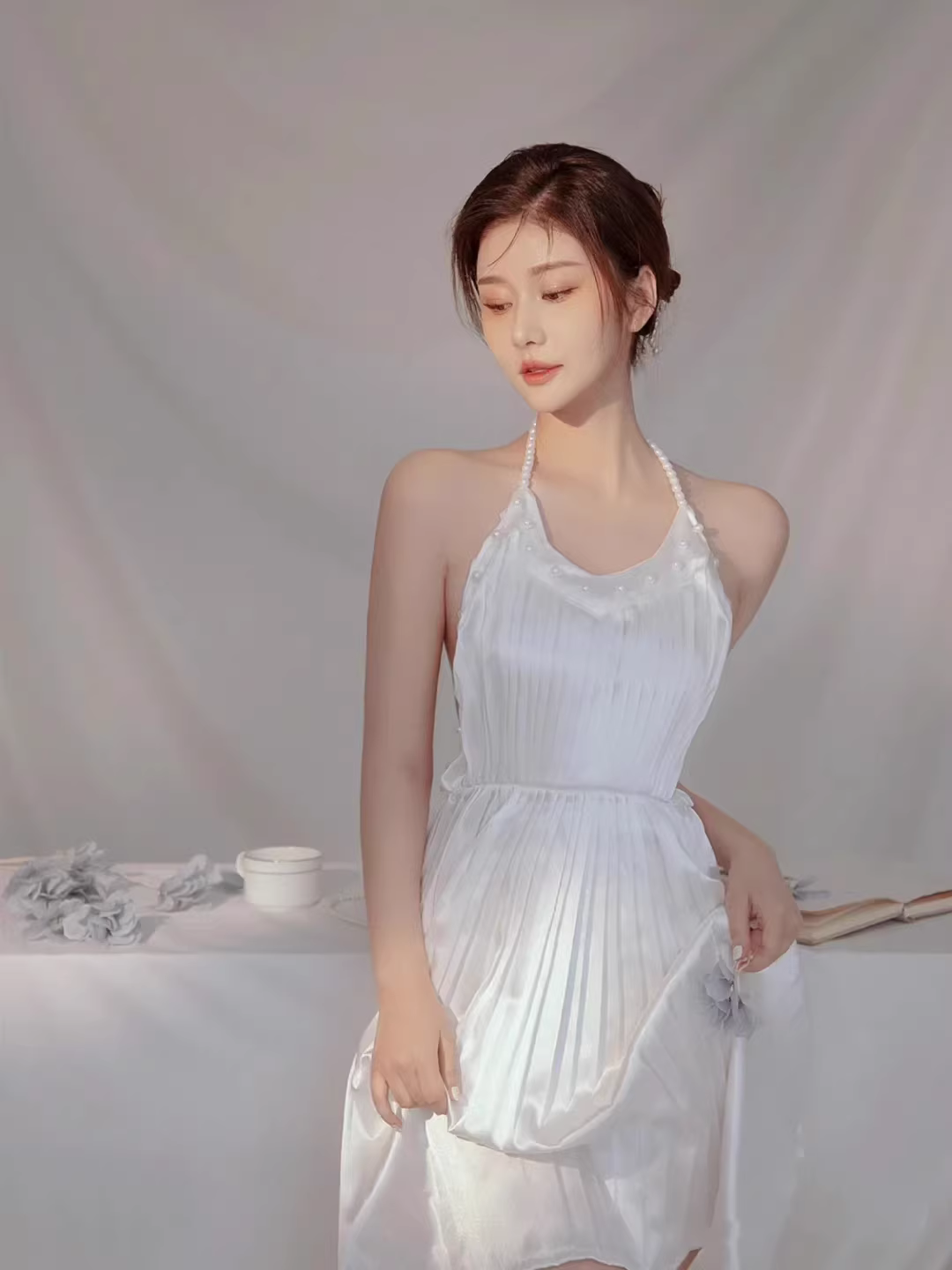 Open Back Pure & Soft Aesthetic Pearl Dress