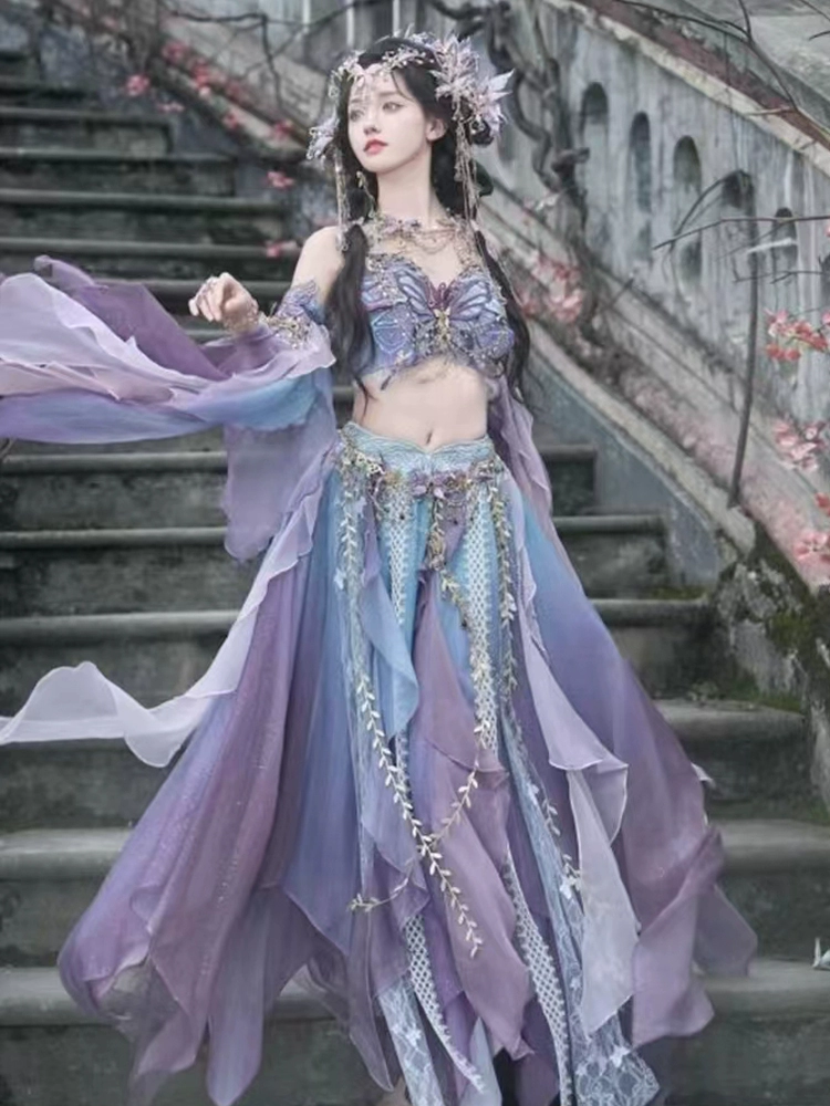 Butterfly Fairy Heavily Embroidered Gradient Exotic Dress