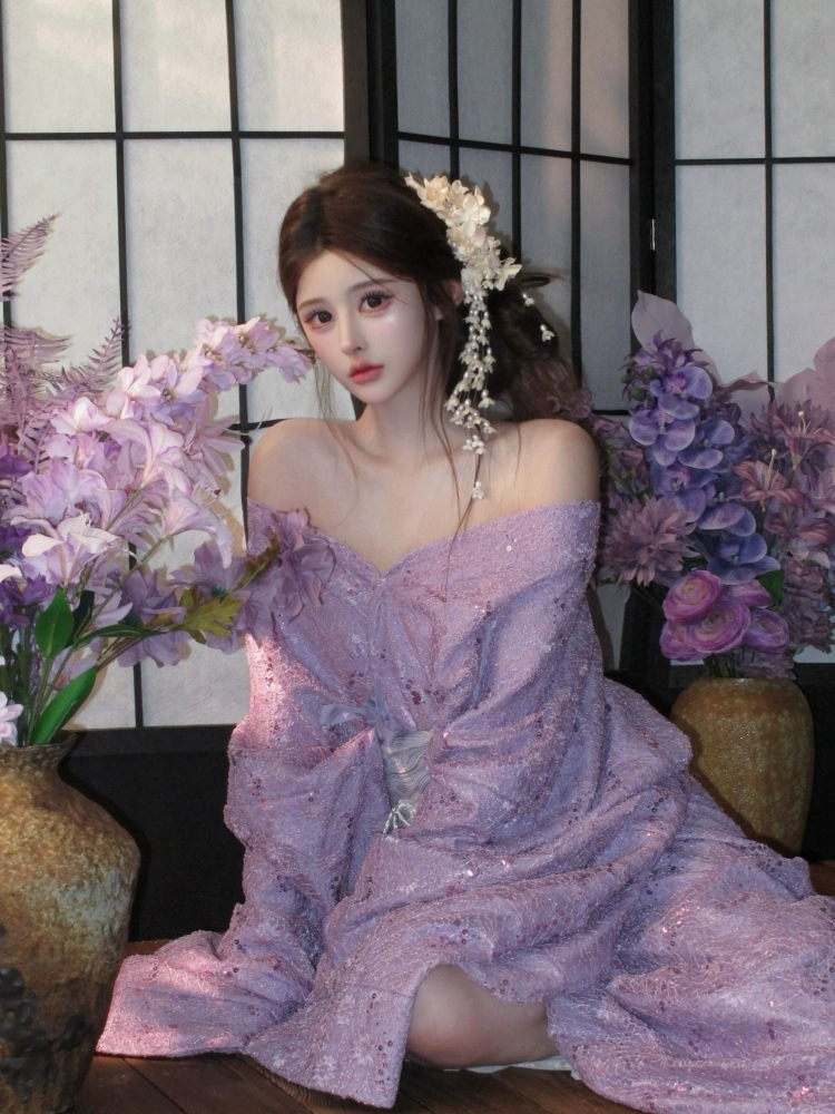 New Purple Sequin Warring States Robe Hanfu